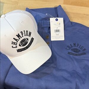 NWT 2 piece Champion Blue Sweatshirt and White Hat Combo size M